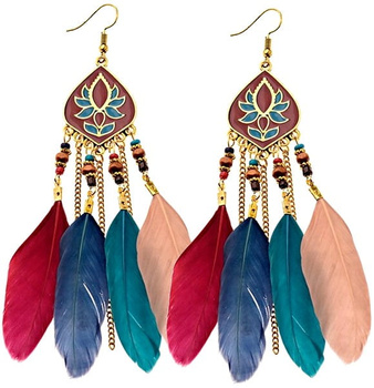 Boho retro závěsné dlouhé peříčkové náušnice