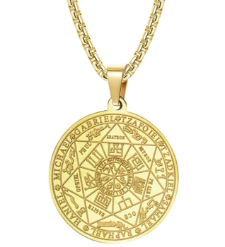 Pánský náhrdelník z chirurgické oceli pečeť 7 archandělů zlatý amulet