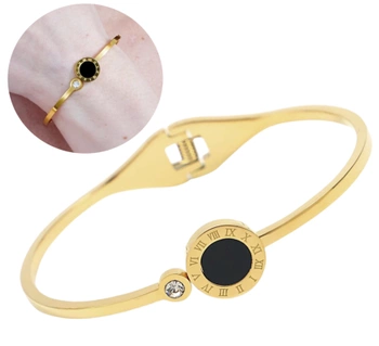 Zlatý náramek, tuhá chirurgická ocel, elegantní černé očko, ciferník