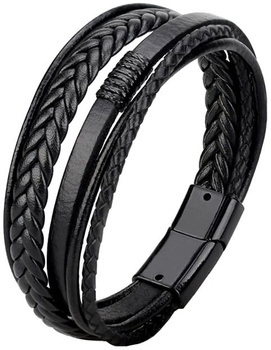Pánský náramek z černé punkové kůže, nerezová ocel