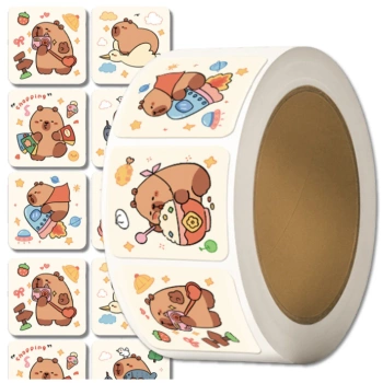 Samolepky kapybary barevné kreslené na roli 300 ks pro děti DIY