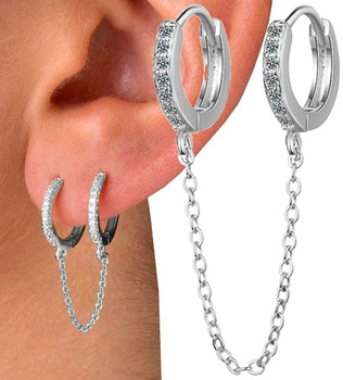Dámské náušnice, nerez, závěsný punkový řetízek