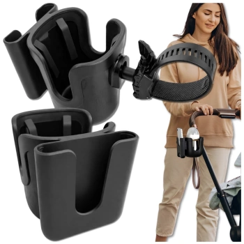 Univerzální držák na telefon s hrnečkem do kočárku 2 v 1 v černé barvě