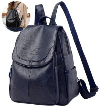 Elegantní dámský velký retro kožený batoh, tmavě modrá