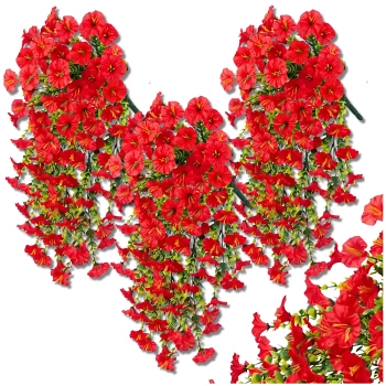 Závěsné dekorativní květiny umělá svlačec 3ks girlanda červená