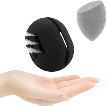 Šedá kapkovitá houbička na makeup, mixér + pouzdro