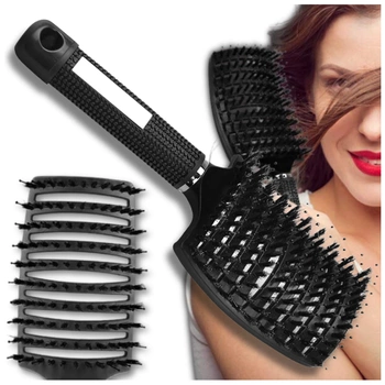 Flexibilní černý kartáč s divokými štětinami pro masáž a styling vlasů