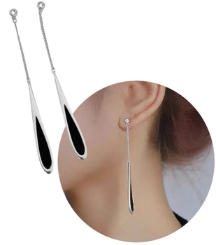Stříbrné náušnice na zavěšení, černá kapka, chirurgická ocel, elegantní