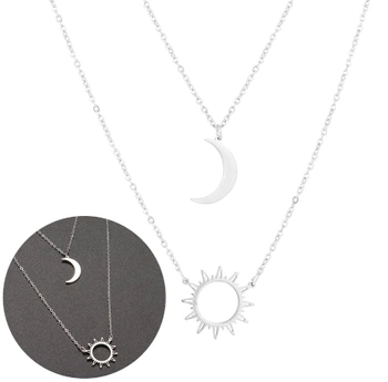 Elegantní stříbrný řetízkový náhrdelník, chirurgická ocel, slunce a měsíc