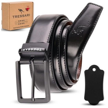 Kožený opasek TRESSARI, oboustranný, 120 cm, černý, hnědý, na kalhoty