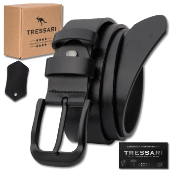 Pánský opasek ke kalhotám TRESSARI 125 cm, černá kůže, 100% přírodní kůže