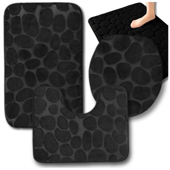 Sada 3 koupelnových předložek, protiskluzová podložka, černá