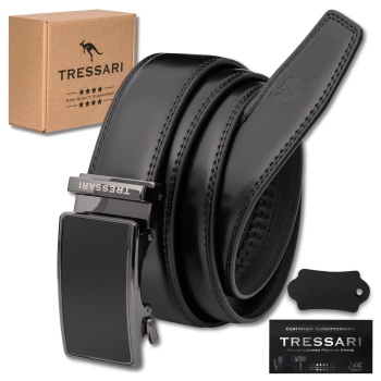 TRESSARI pánský automatický pásek ke kalhotám, 115 cm, černý, přírodní kůže