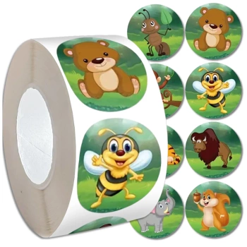 Samolepky zvířátka barevná džungle na roli 500 ks DIY pro děti