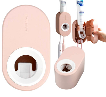 Nástěnný držák na zubní kartáčky s dávkovačem zubní pasty