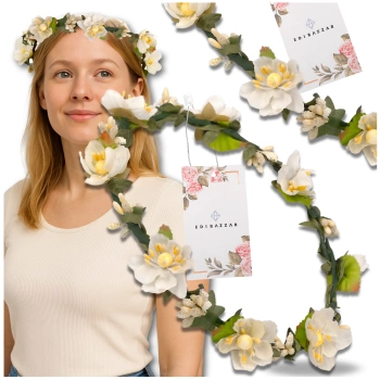 Bílý věnec čelenka květiny růže boho styl