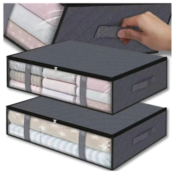 Organizér sada 2 kusů, šatní taška na lůžkoviny, oblečení, velká šedá
