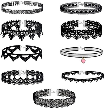 Černá sada 9 kusů náhrdelníku CHOKER se šňůrkou celebrit