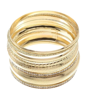 Zlatý kruhový náramek s kubickými zirkony, sada 11 kusů, retro tuhé obroučky