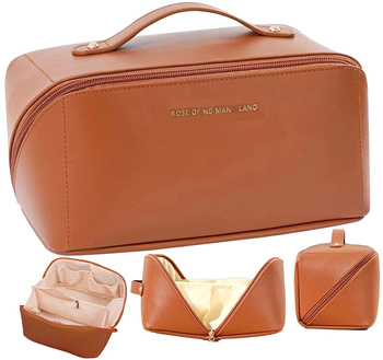 Elegantní organizér na kosmetické taštičky z hnědé ekokůže