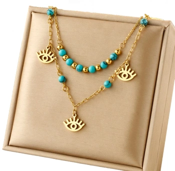 Zlatý dvojitý náhrdelník z chirurgické oceli s egyptskýma očima