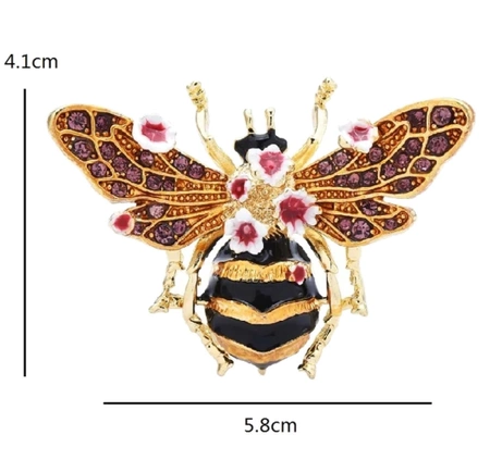 Elegantní včelí smaltovaná brož se zirkony a květinami