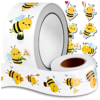 Včelí samolepky na roli, 500 ks barevné, motivační DIY pro děti