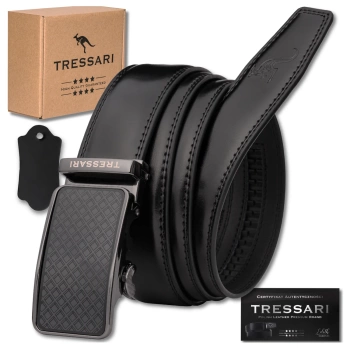 Pánský automatický kalhotový pásek TRESSARI, přírodní kůže, černý, 125 cm