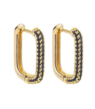 Pozlacené oválné geometrické náušnice s černými zirkony