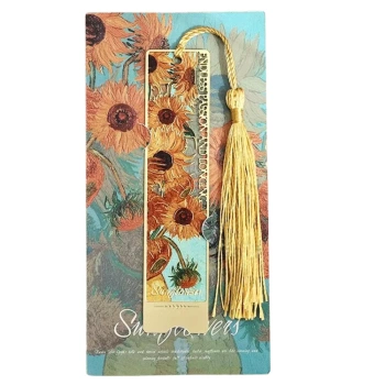 Kovová záložka s květinami, elegantní přívěsek se střapcem