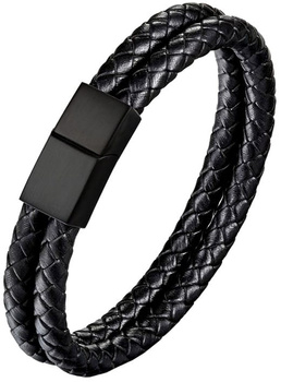 Pánský náramek s koženým řemínkem, nerezová ocel