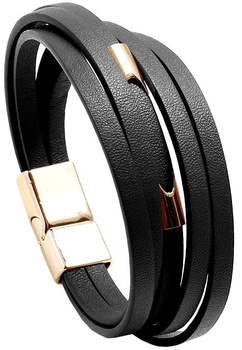 Kožený černý náramek se zlatými prvky