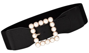 Dámský široký elastický pásek na gumu s perličkami