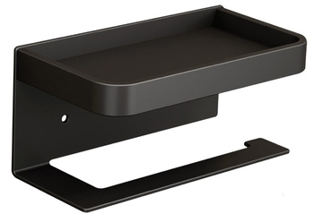 Nástěnný držák na toaletní papír s poličkou, černý