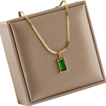 Elegantní zlatý hadí náhrdelník, chirurgická ocel, zelený kámen