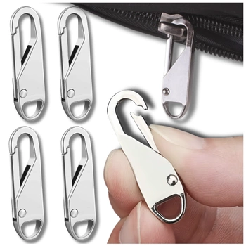 Sada 4 kusů stříbrných kovových přívěsků na zip