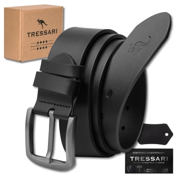 Pánský pásek, 100% přírodní kůže, černý, ke kalhotám TRESSARI