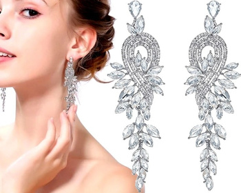 Stříbrné svatební náušnice, dlouhé zirkony, krystaly na svatbu