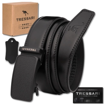 Pánský černý automatický pásek ke kalhotám, přírodní kůže, 125 cm TRESSARI