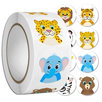 Samolepky na roli 500 ks. DIY zvířata pro děti barevné