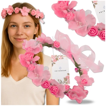 Věnec Čelenka do vlasů Květiny Růžové Růže Boho Styl