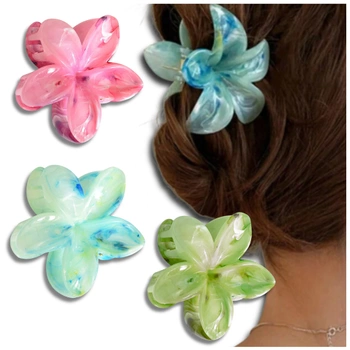 Sada spon, 3 kusy barevných vlásenek s květy plumérie