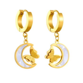 Zlaté náušnice se zirkony, motýlek z chirurgické oceli