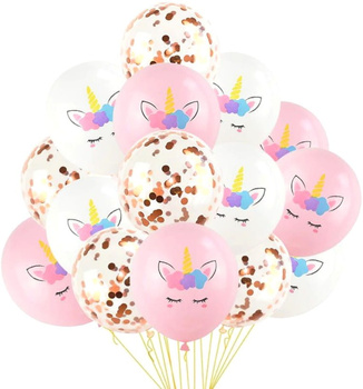 Sada 15 ks mix balónků jednorožec konfety růžové zlato narozeniny