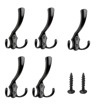 Nástěnný věšák, sada 5 ks, černý, pevný na oblečení, ručníky