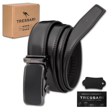TRESSARI pánský pásek 115cm automatický přírodní kůže ke kalhotám, černý