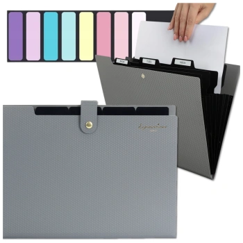 Organizér na dokumenty A4, šedý, 5 přihrádek