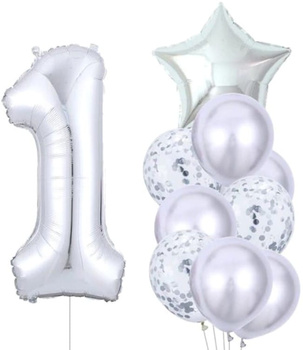 Sada 10 stříbrných narozeninových balónků
