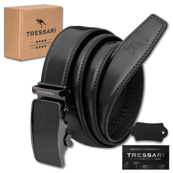 TRESSARI pánský automatický pásek, přírodní kůže, ke kalhotám, černý, 115 cm
