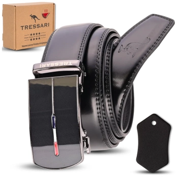 Pánský černý opasek TRESSARI ke kalhotám 120 cm, automatický, kožený